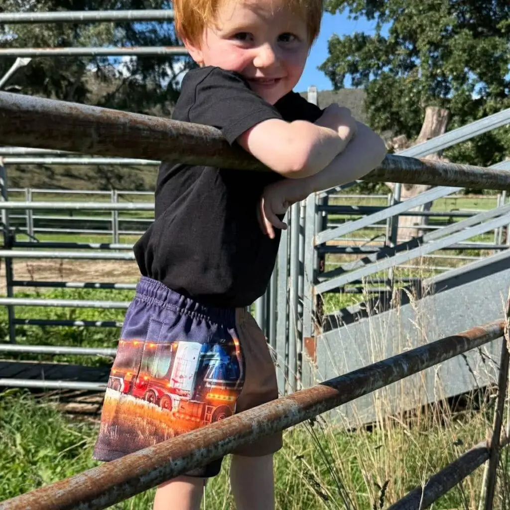 Kids Night Truck road train shorts Australia Country Dust