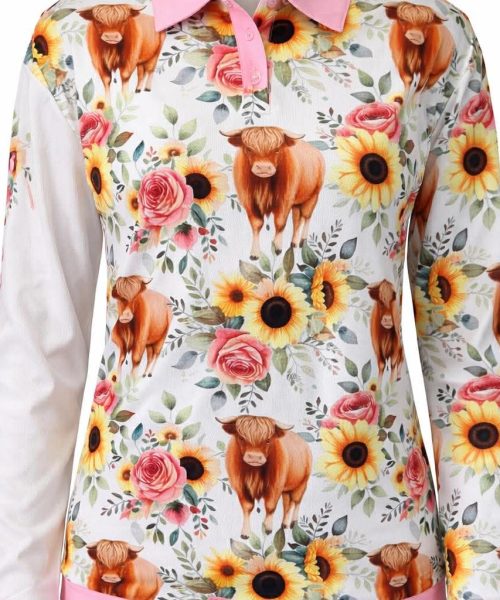 Kids Pink Polo Highland Cow