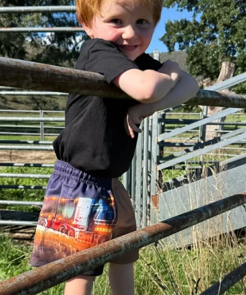 Kids Night Truck road train shorts Australia Country Dust